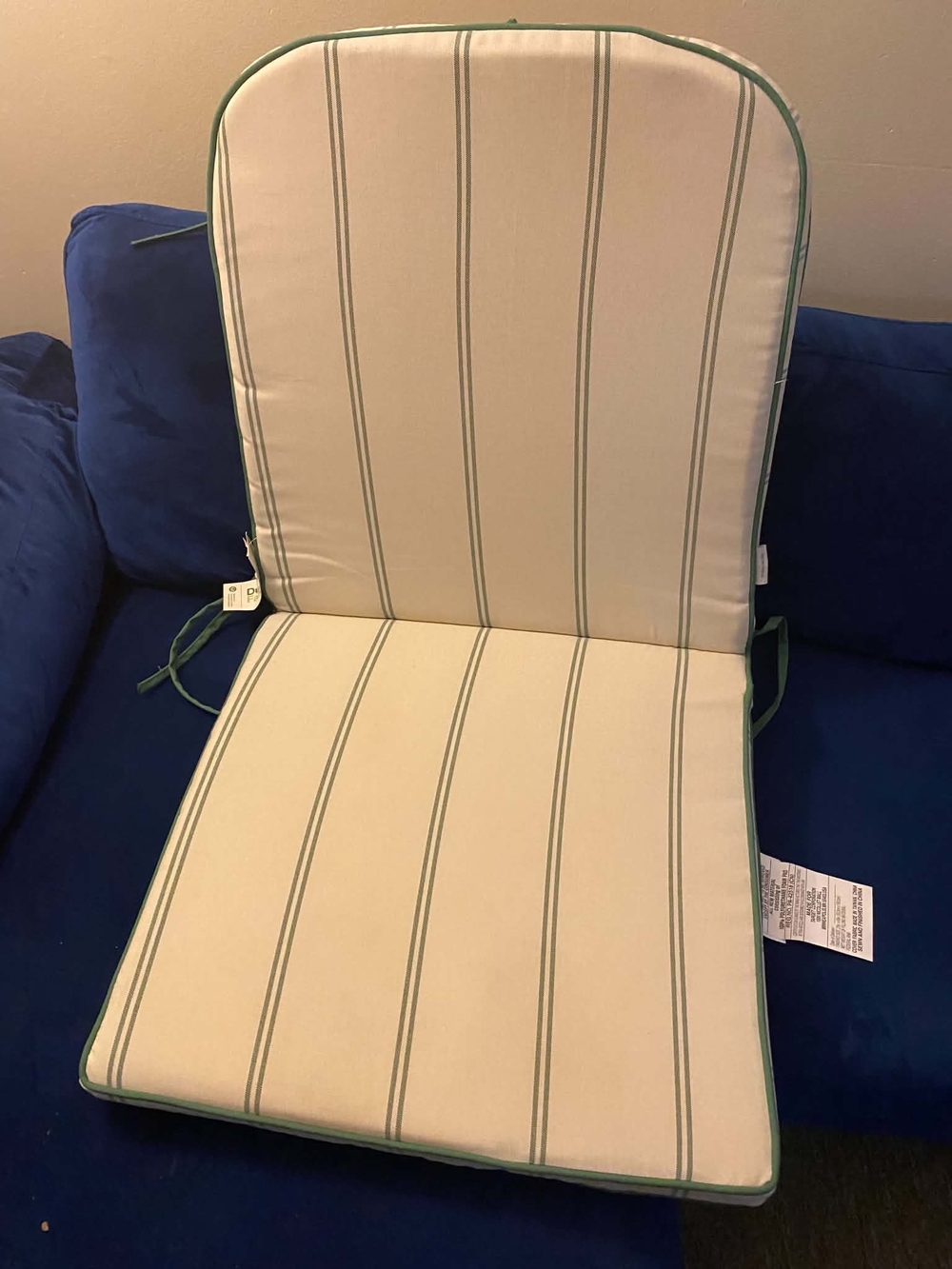 Get 2 Striped Cream and Green Outdoor Chair Cushion